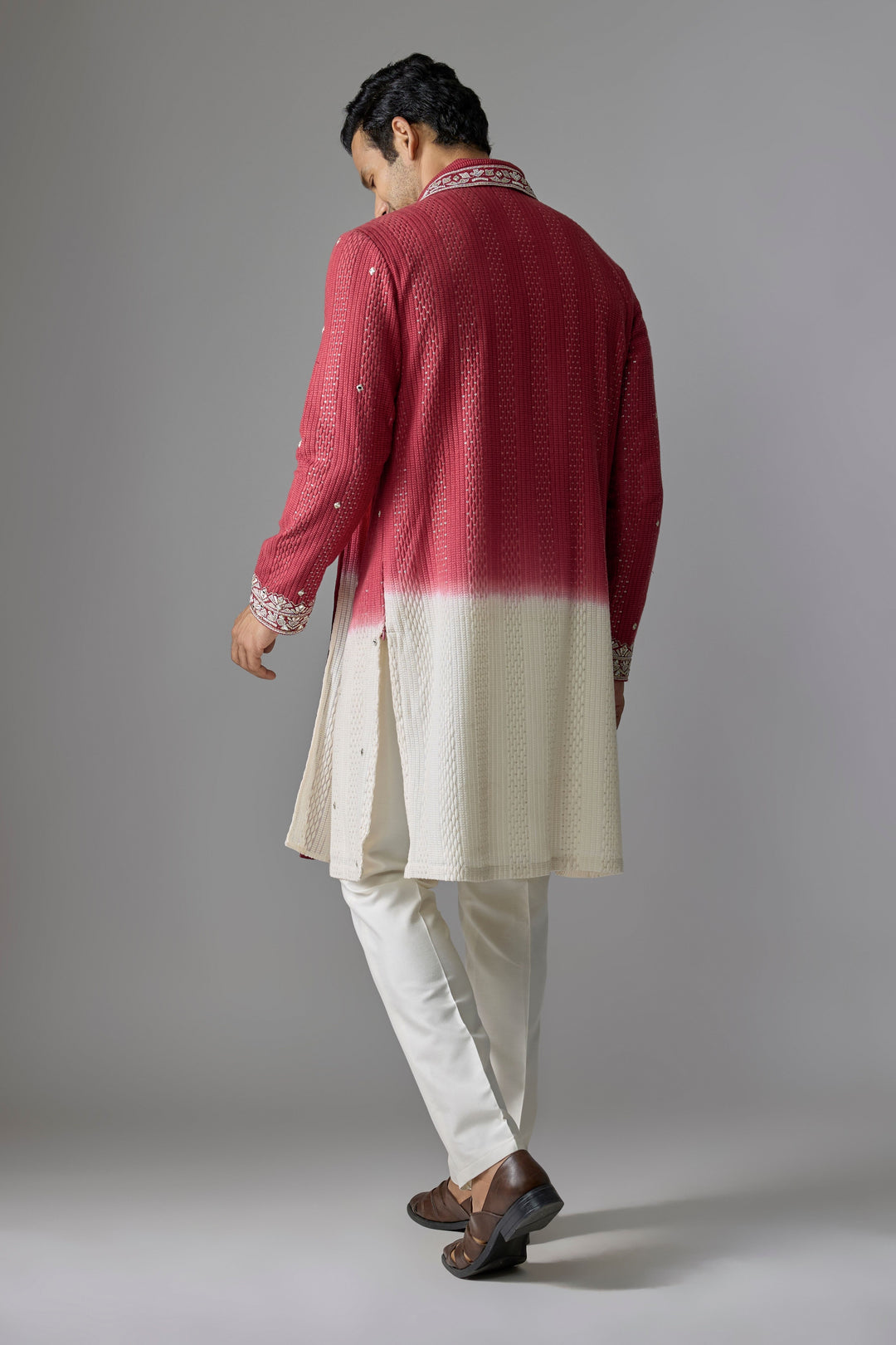 Red White Ombre Kurta Set