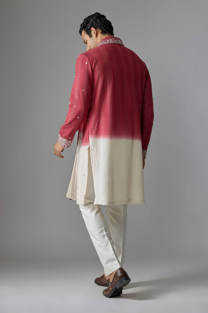 Red White Ombre Kurta Set