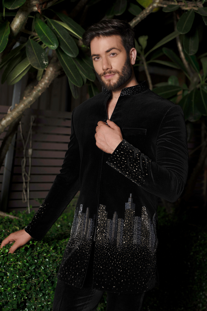 Night Skyline Velvet Indo-Western