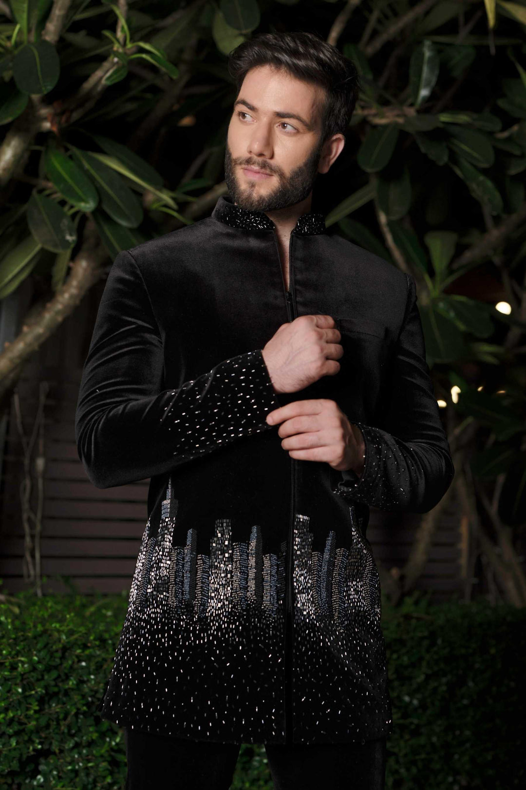 Night Skyline Velvet Indo-Western