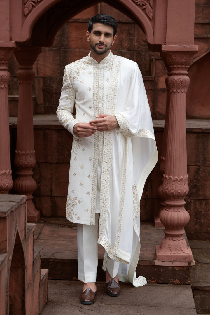 Cream Heritage Motif Sherwani