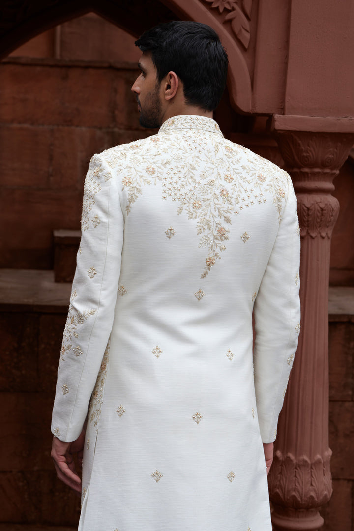 Cream Heritage Motif Sherwani
