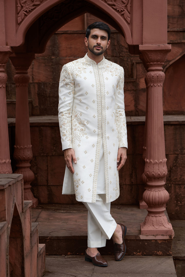 Cream Heritage Motif Sherwani
