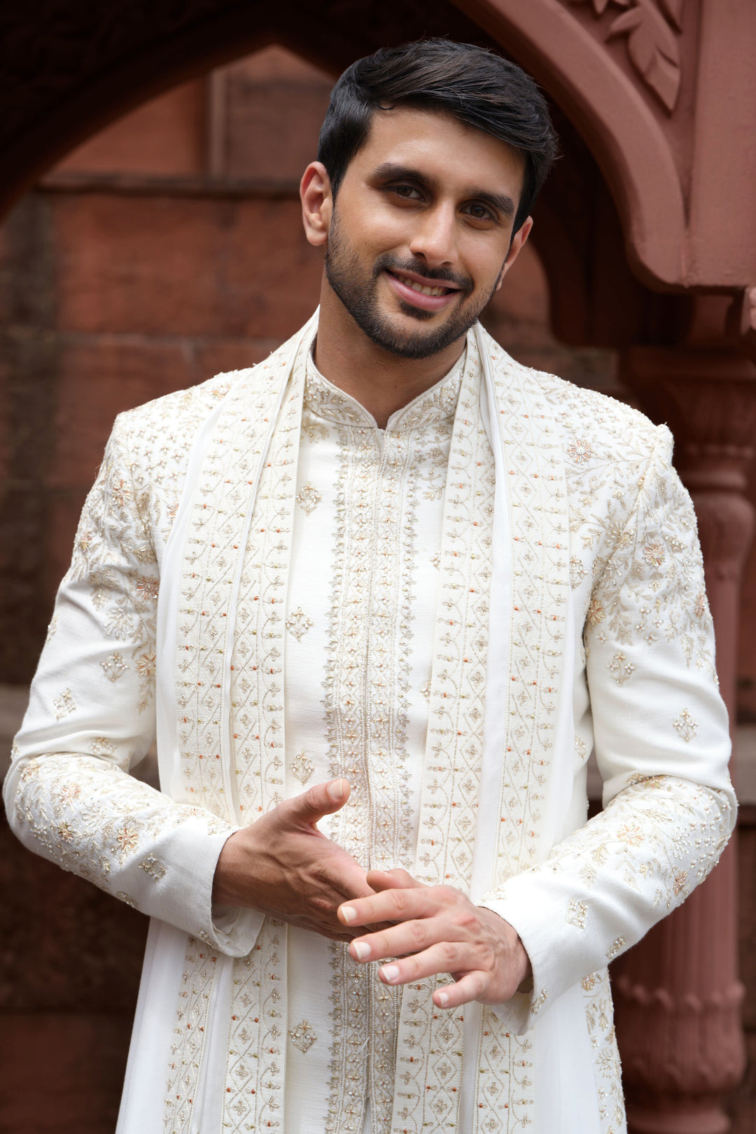 Cream Heritage Motif Sherwani