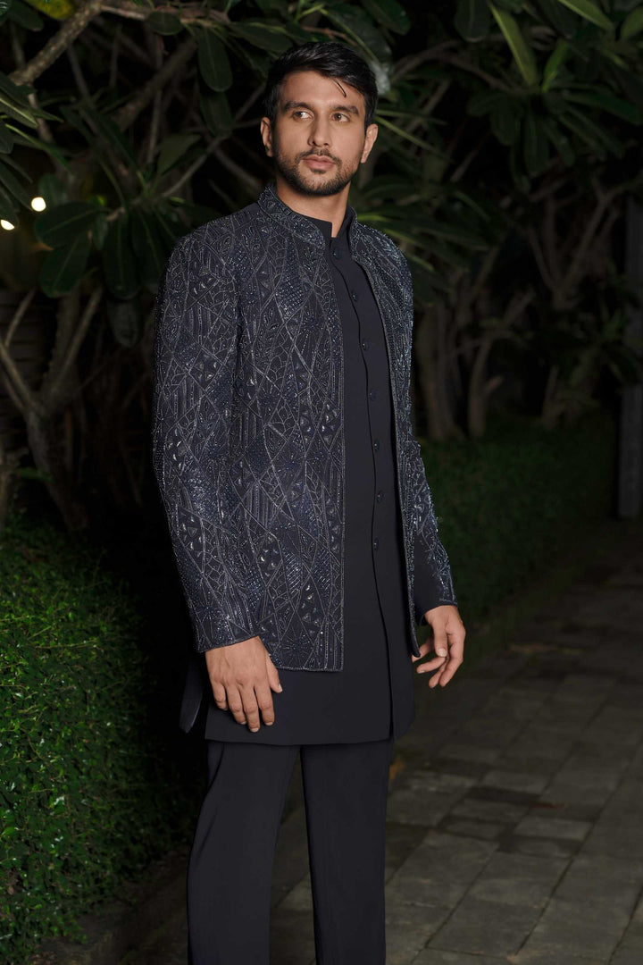 Gilded Grid Navy Indo-Western