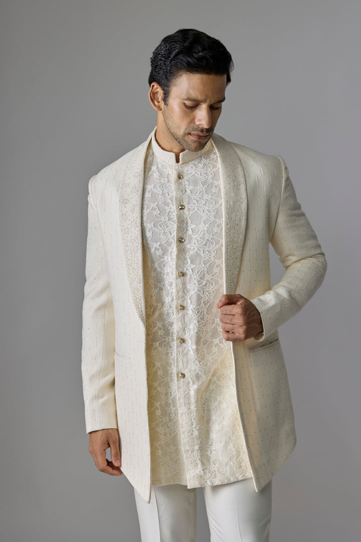 Cream Cutdana Textured Indo-Western