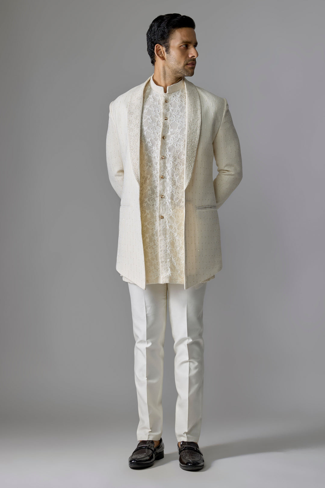 Cream Cutdana Textured Indo-Western