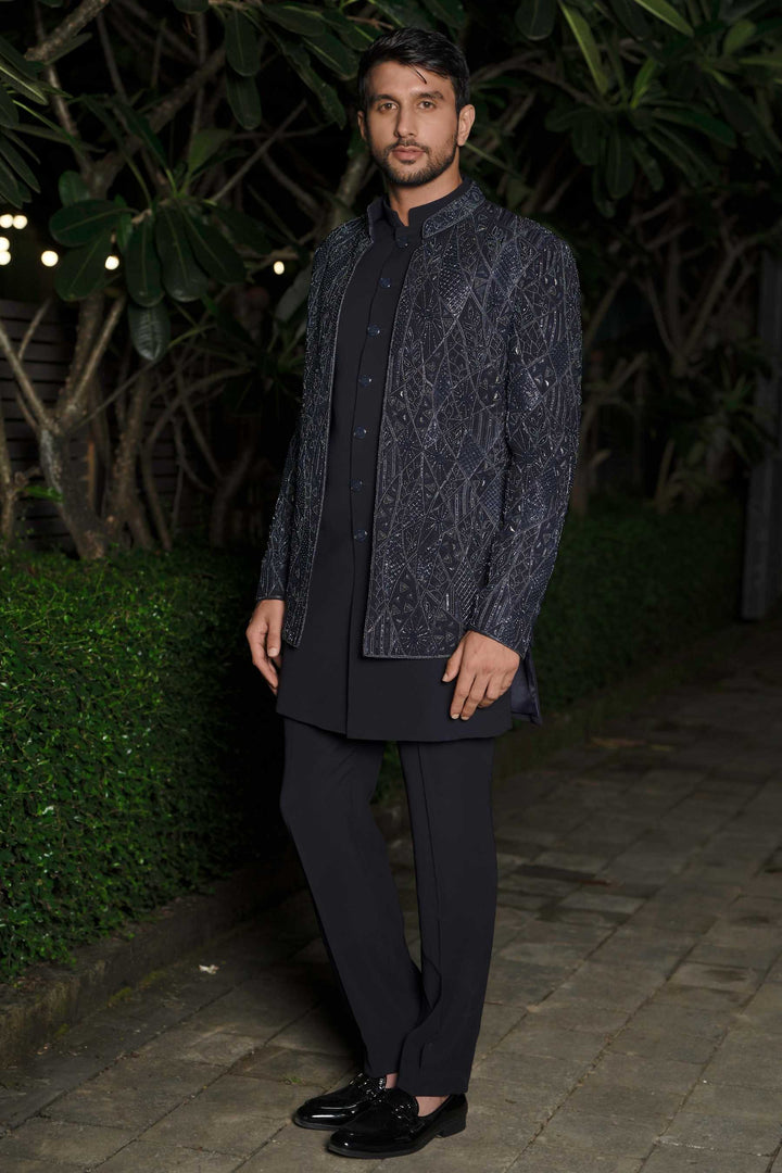 Gilded Grid Navy Indo-Western