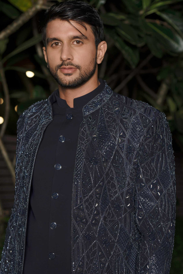 Gilded Grid Navy Indo-Western