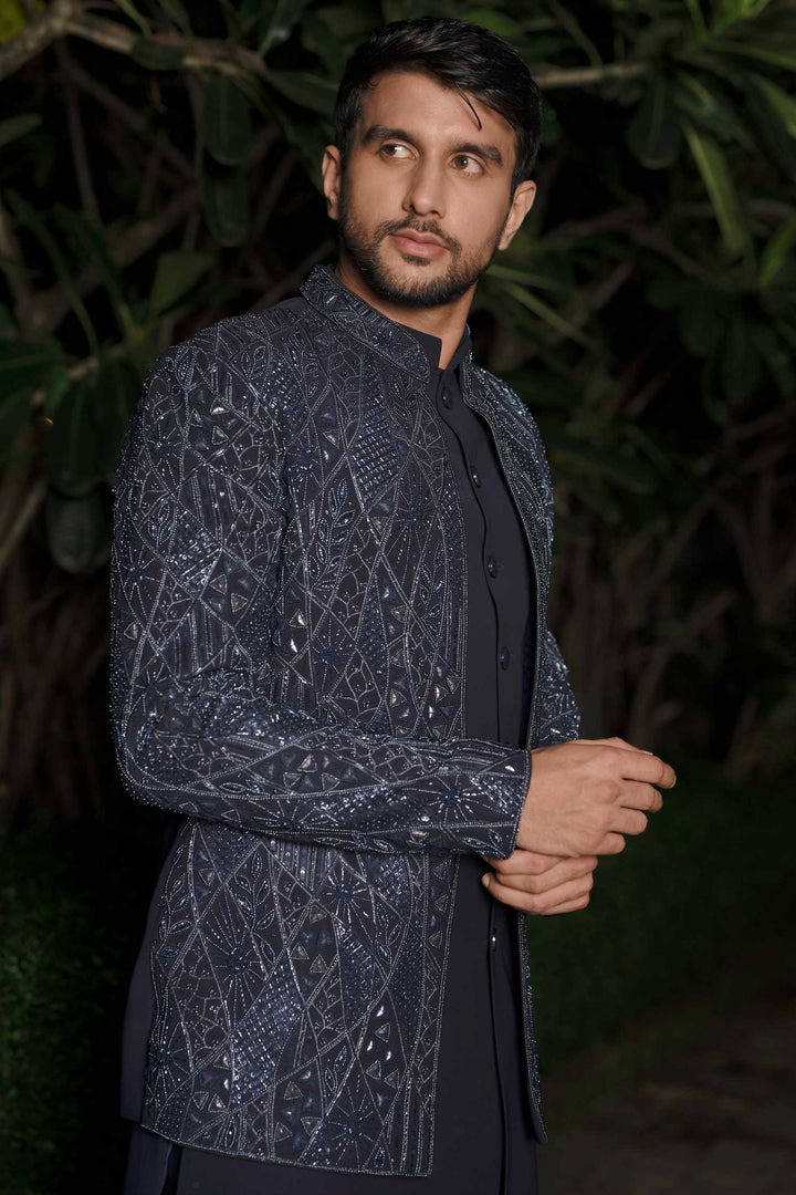 Gilded Grid Navy Indo-Western