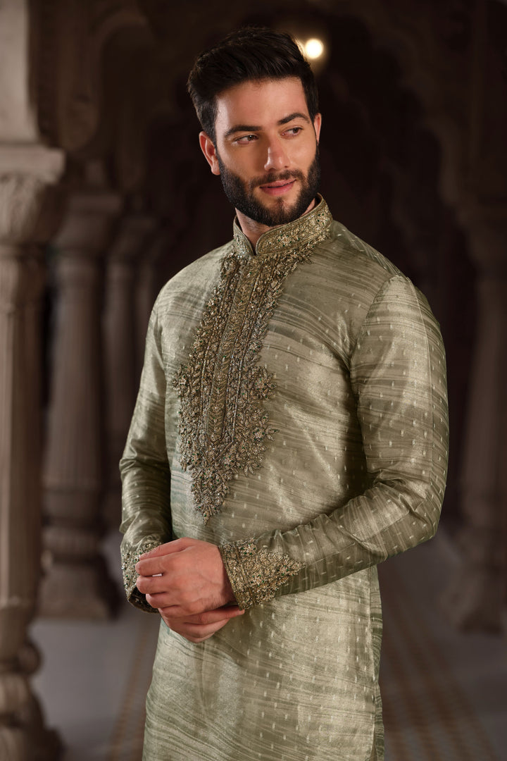 Golden Verdant Banarasi Tissue Kurta