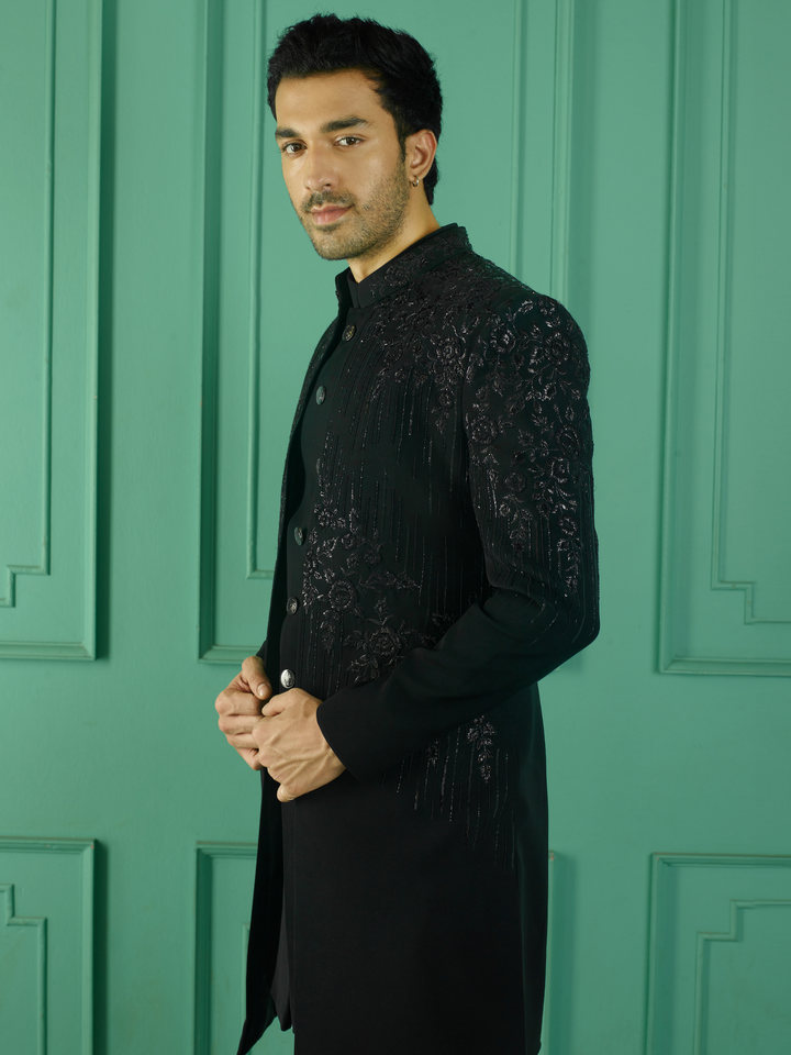 Black Indo-Western with Floral Embellishments