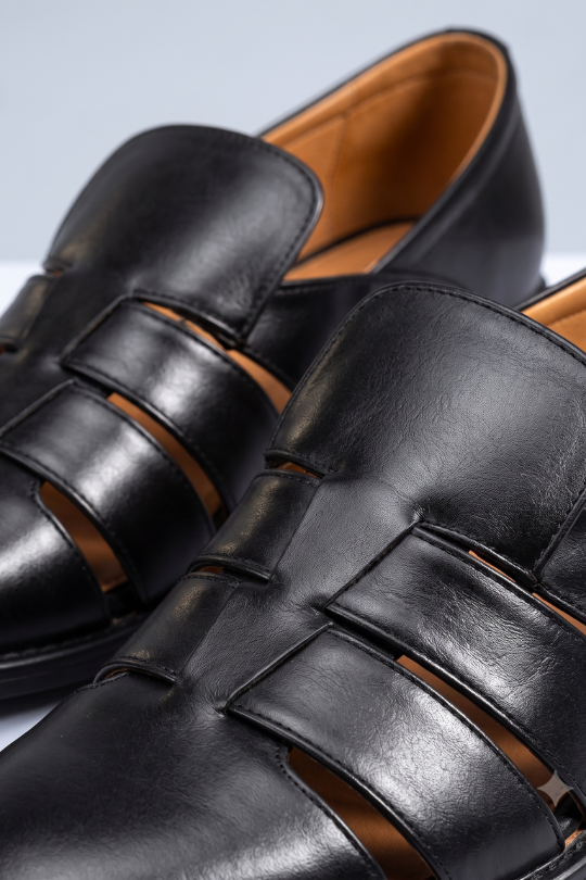 Black Cut Strap Loafers