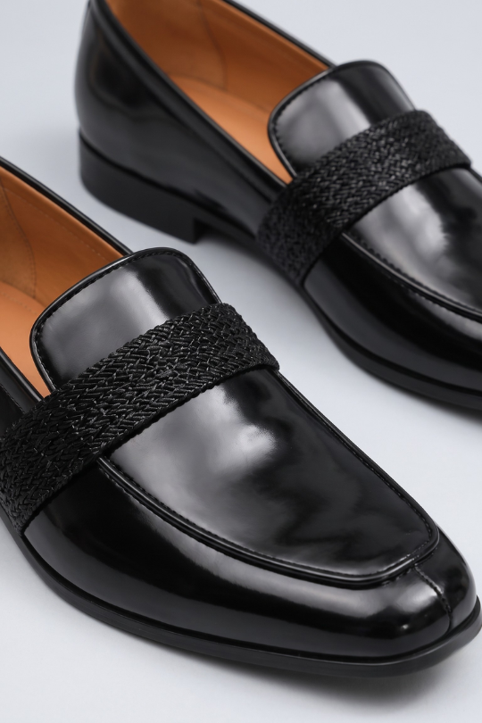 Black Embellished Strap Loafers