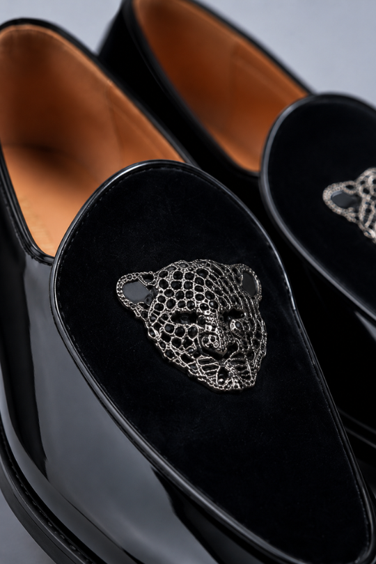 Black Tiger Motif Loafers