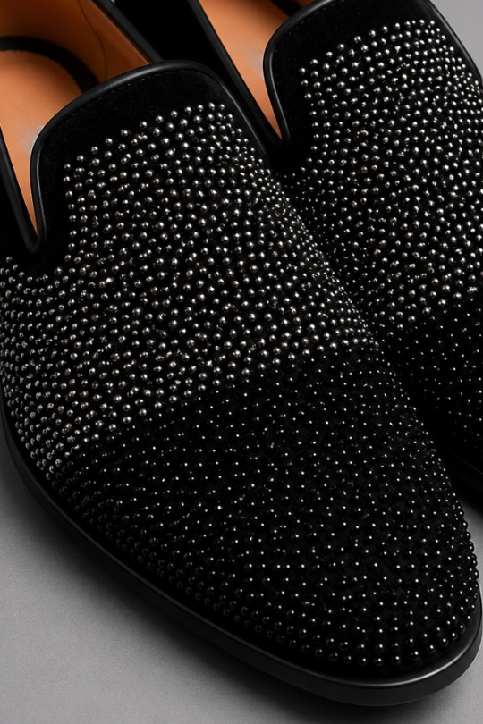 Black Crystal Stud Loafers