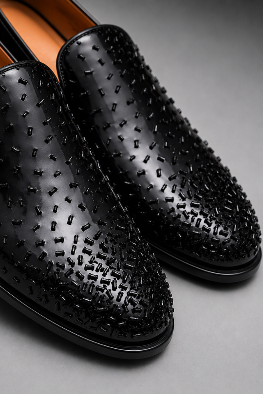Black Embellished Loafers