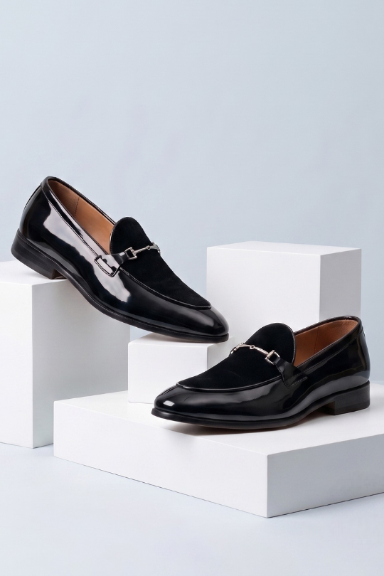 Black Leather and Suede Loafers