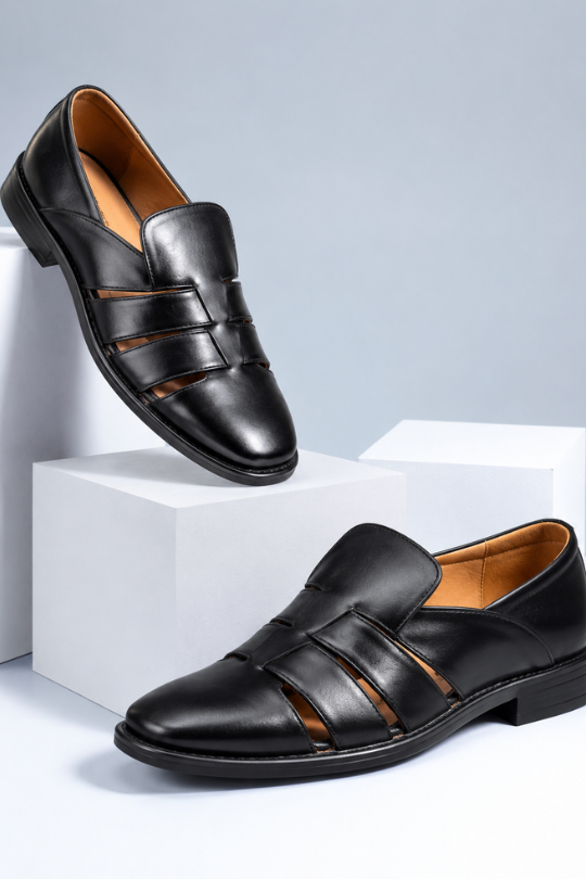 Black Cut Strap Loafers