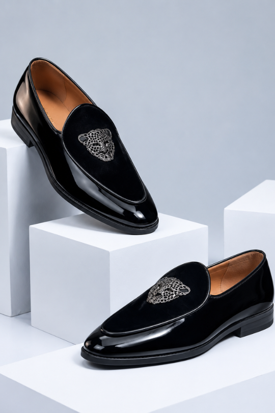 Black Tiger Motif Loafers