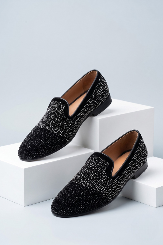 Black Crystal Stud Loafers