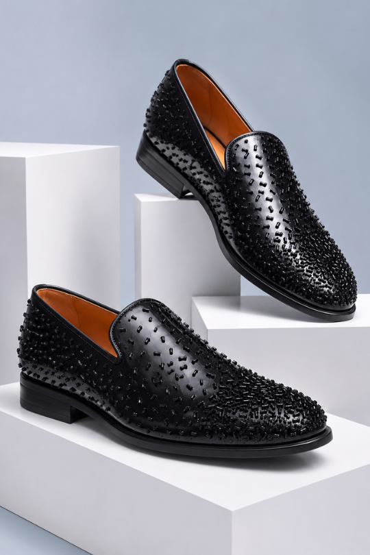 Black Embellished Loafers