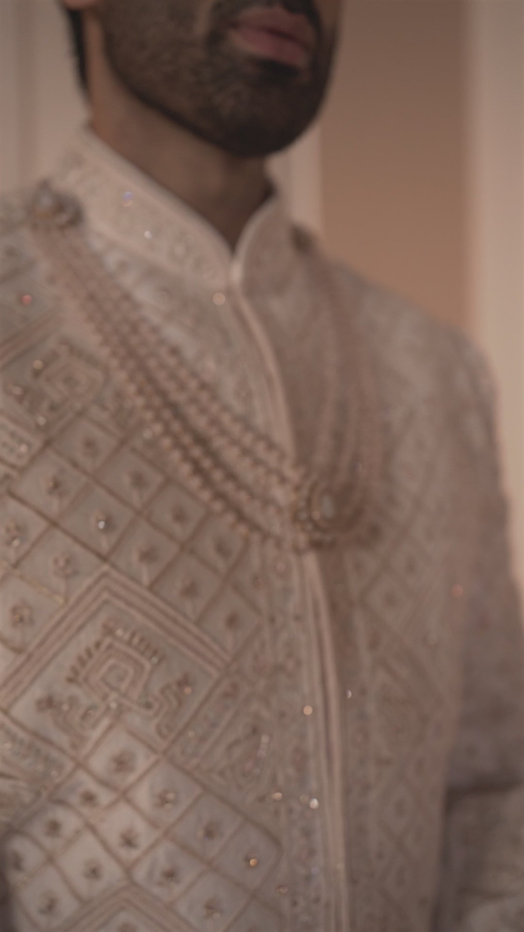 Powder Pink Silk Sherwani in Geometric Motifs