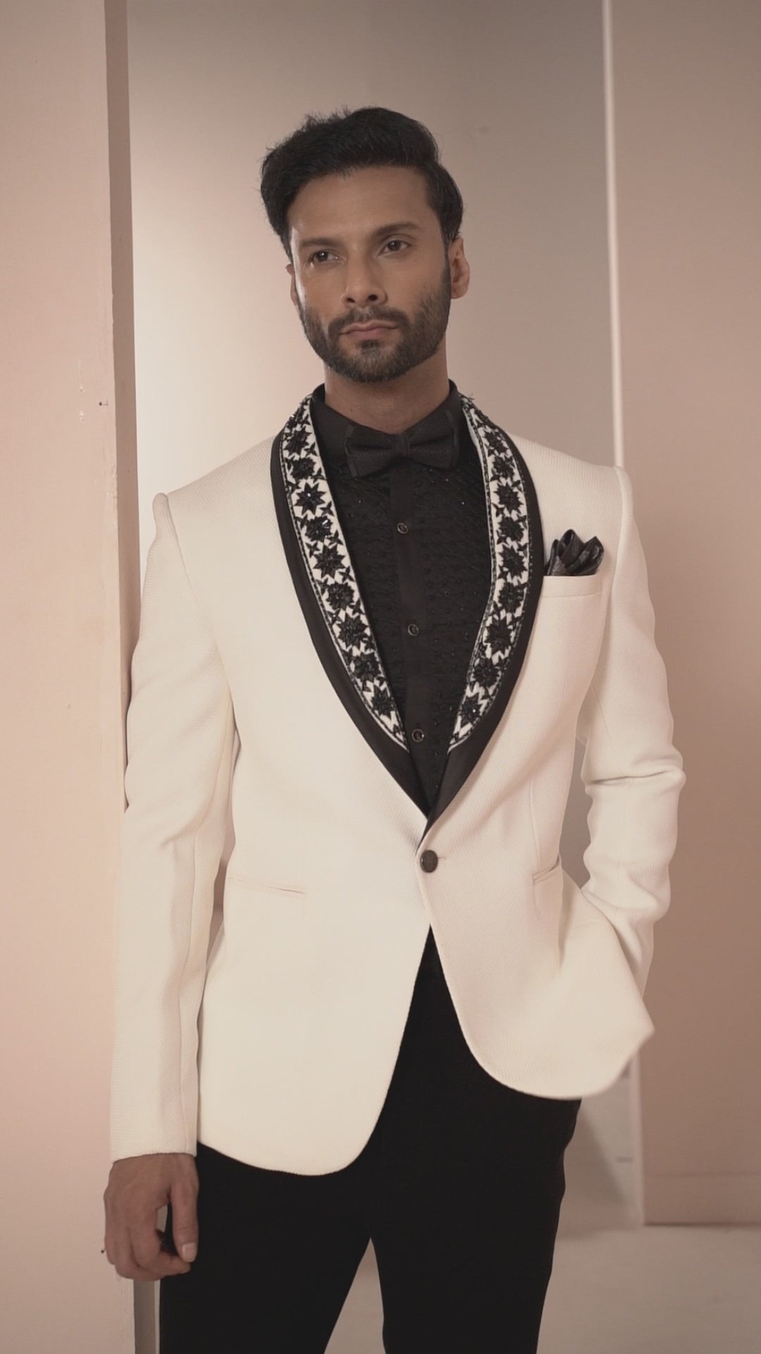 White Suit with Embroidered Lapel