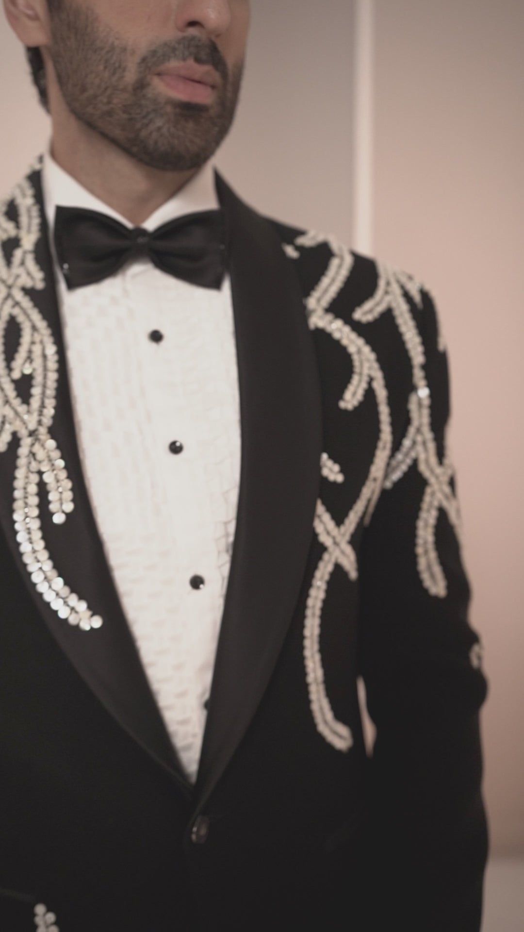Black Suit with Abstract Placement Pearl Work