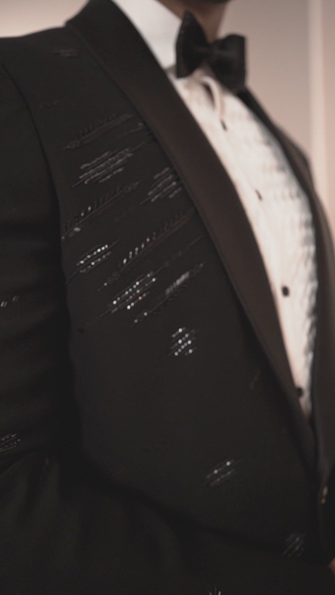 Black Suit with Diagonal Embellishments