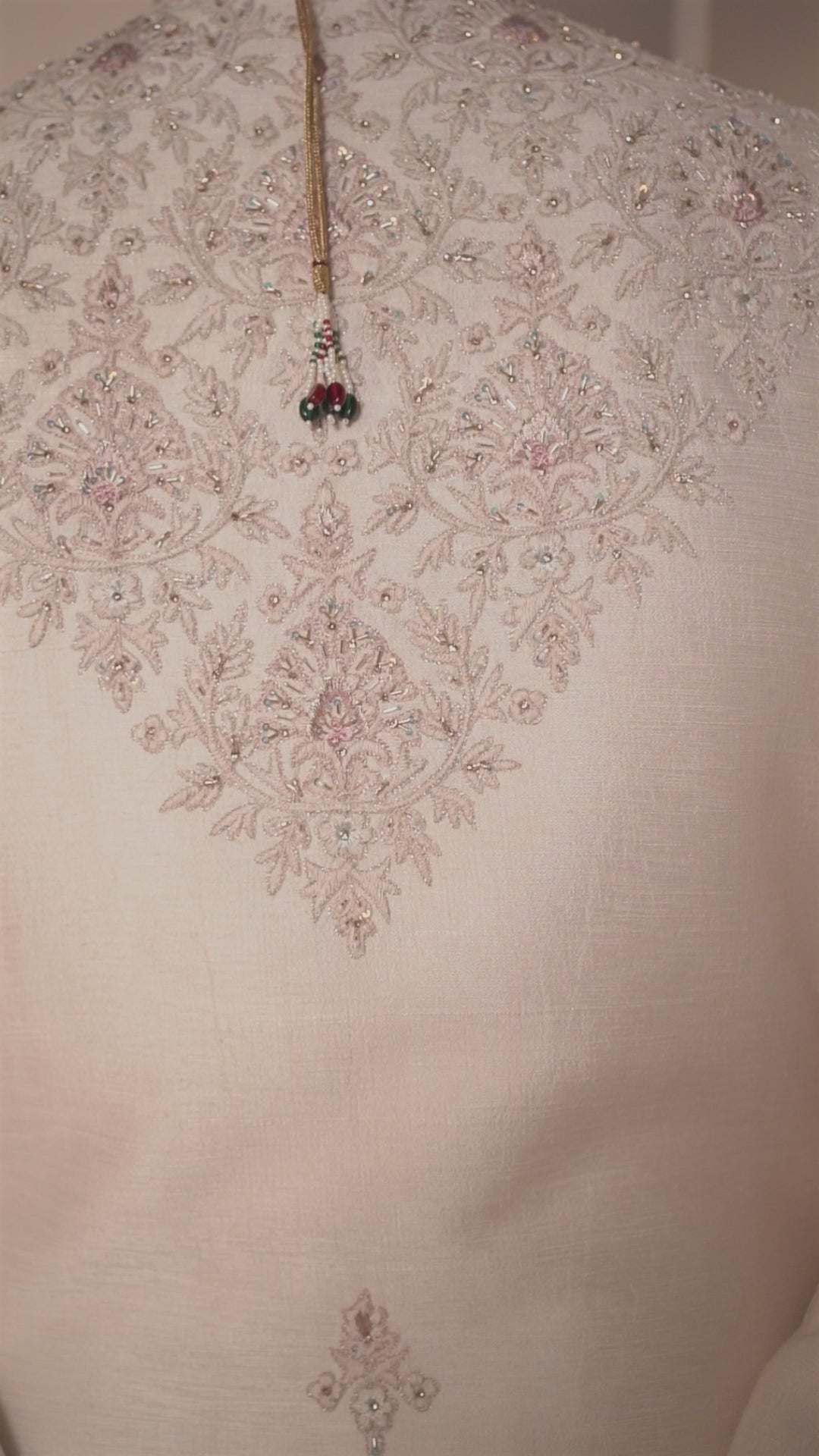 Light Pink Silk Sherwani in Floral Motifs