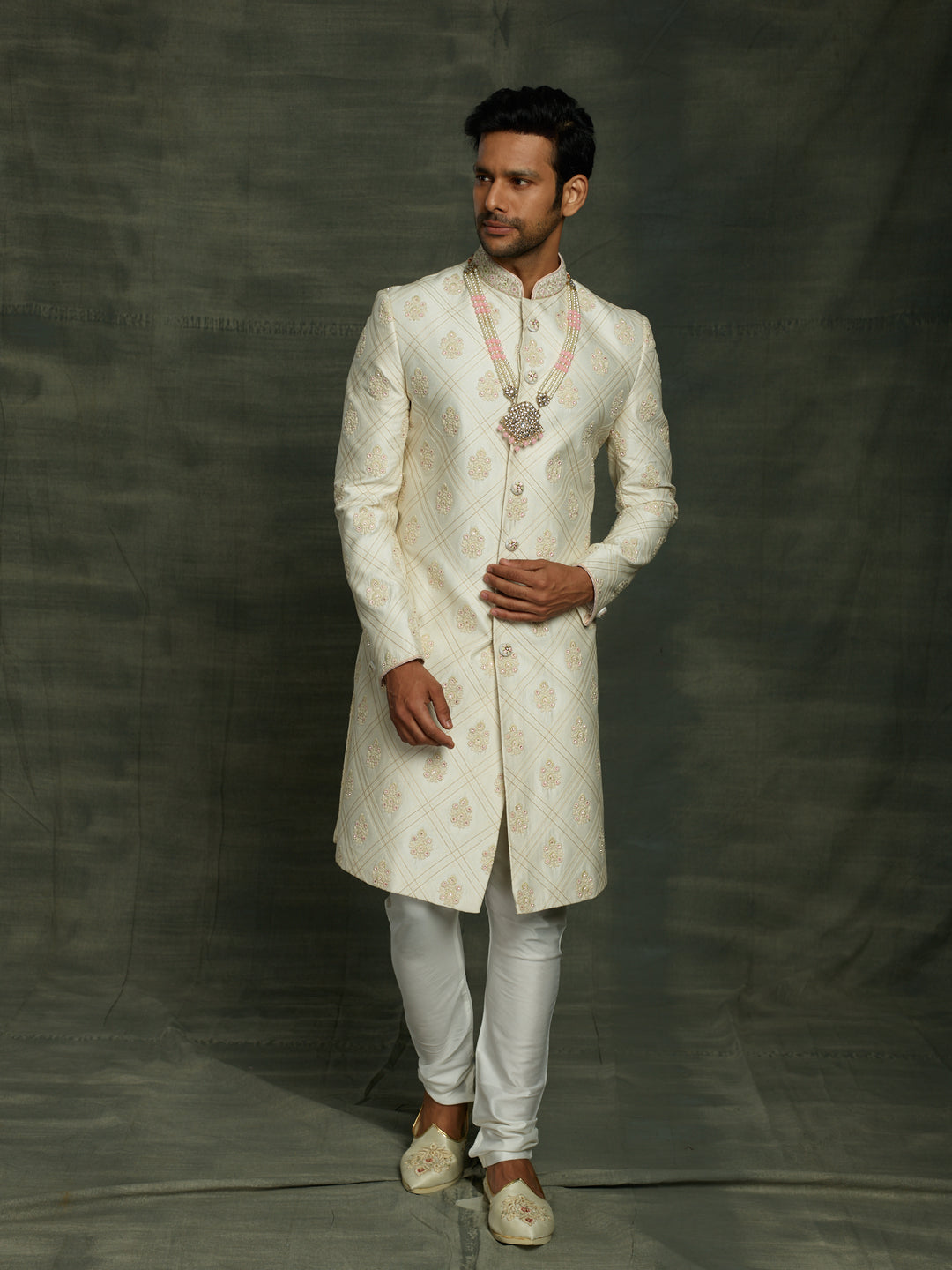 Off-white silk sherwani
