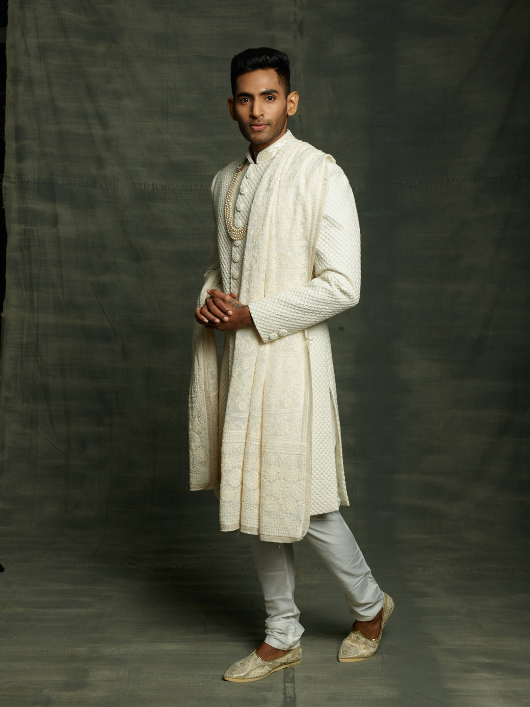 LAKHNAVI SHERWANI WITH LAKHNAVI DUPATTA