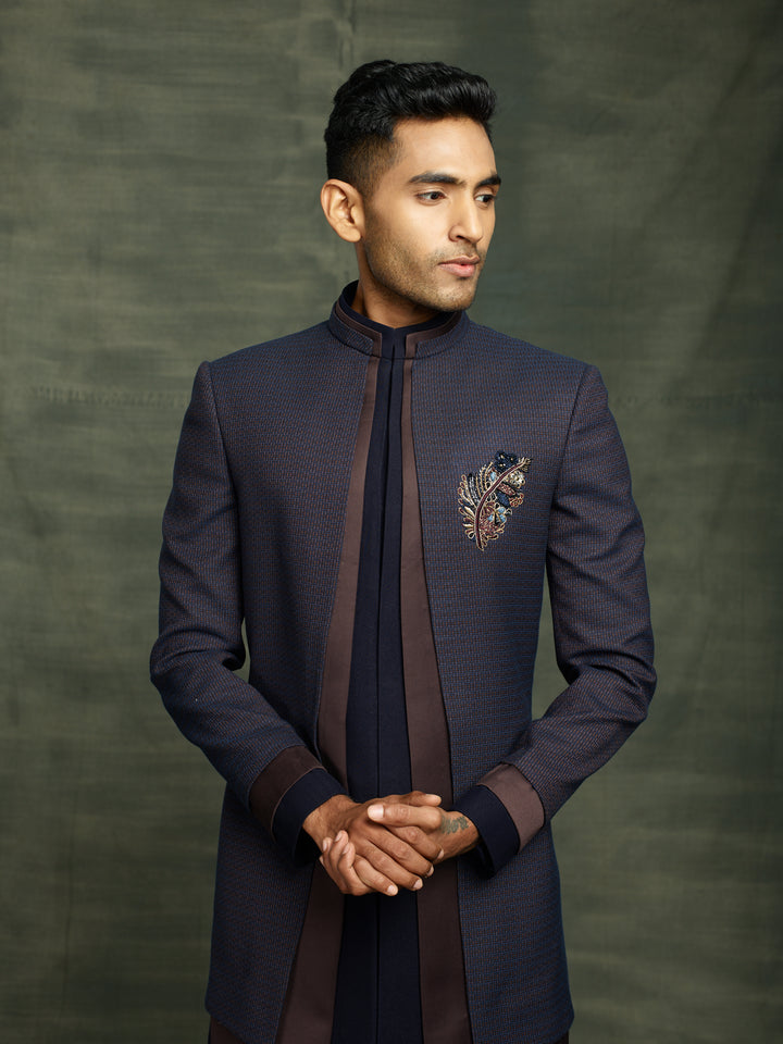 Layered indo-western with feather shaped motif.