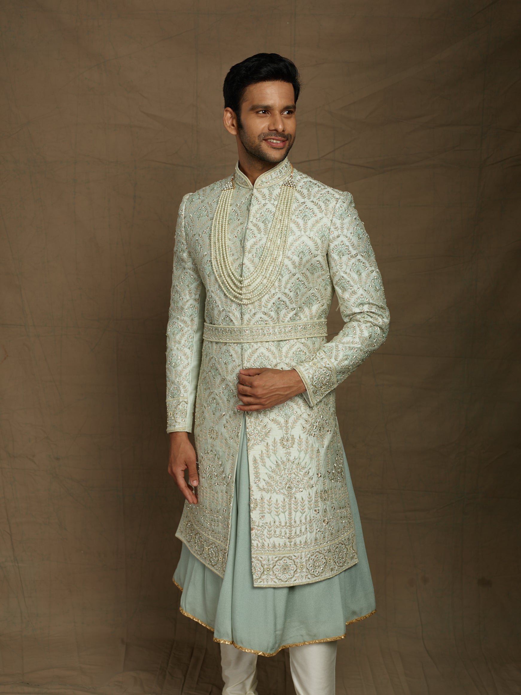 Mint green sherwani hotsell