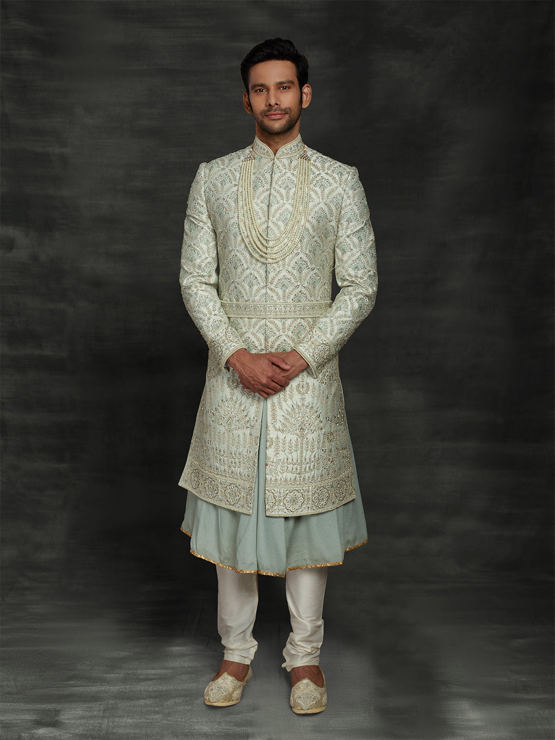Mint green groom's wear sherwani