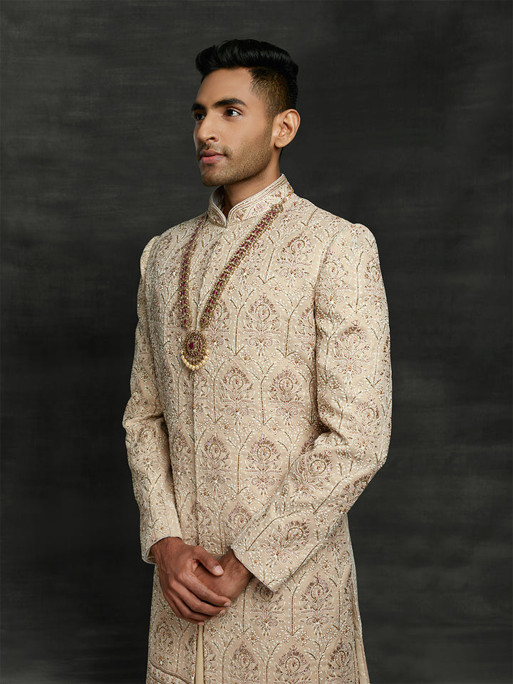 Beige groom's wear sherwani