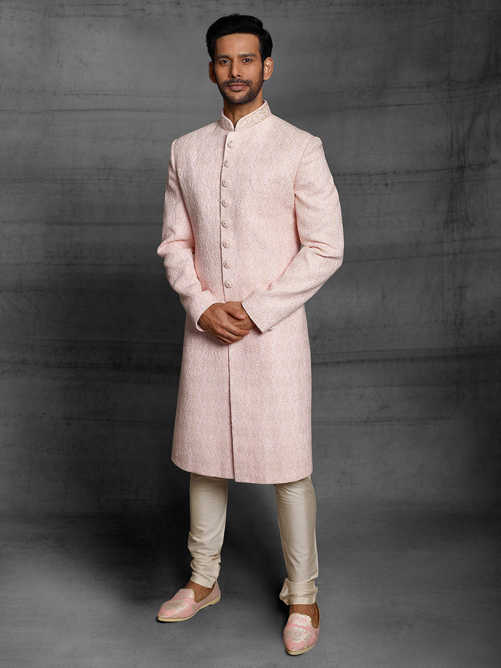 Lakhnavi sherwani in pink.