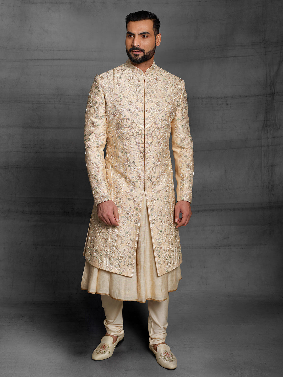 over all embroidered sherwani