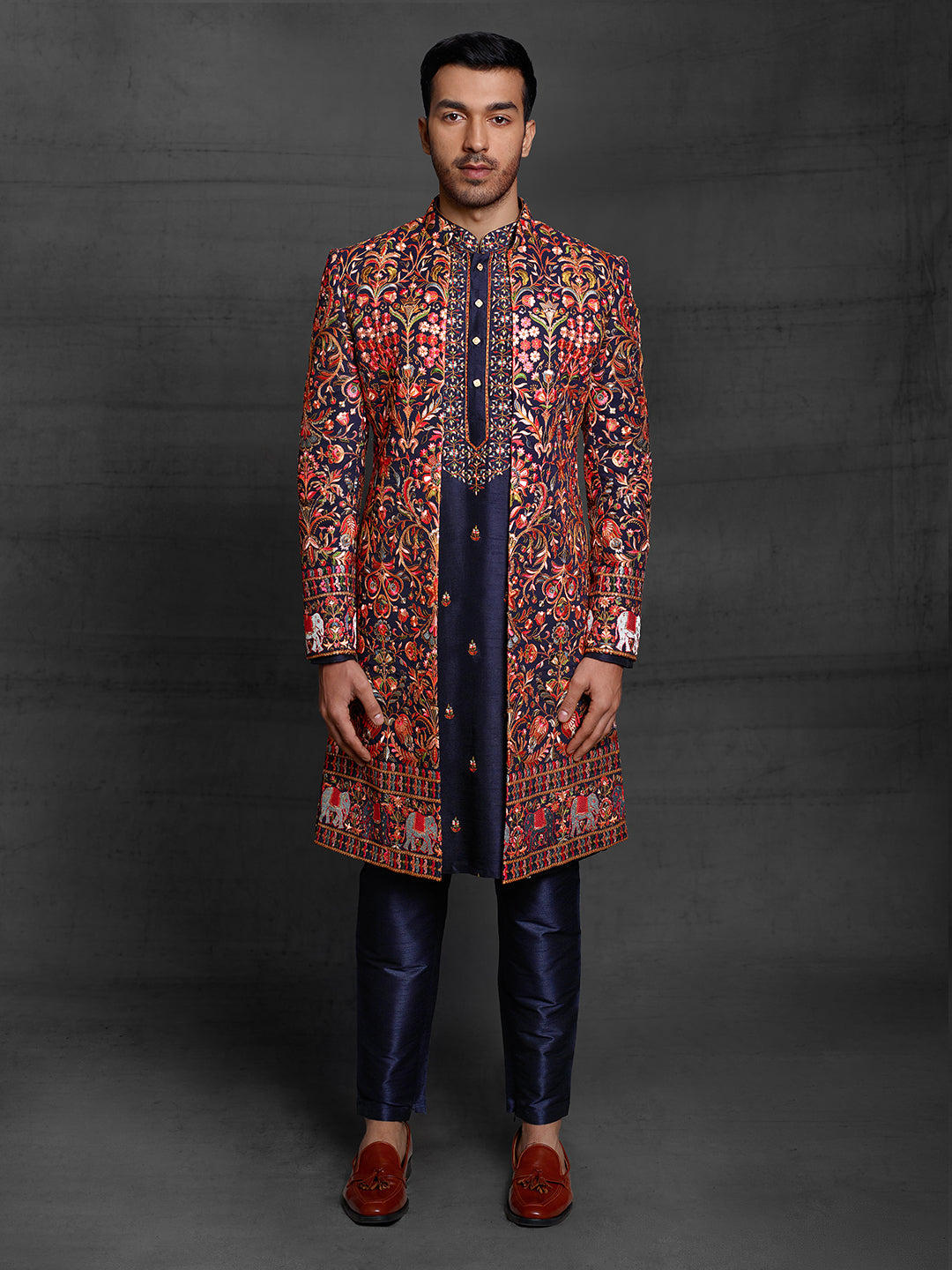 Multicolor jacket and kurta set.