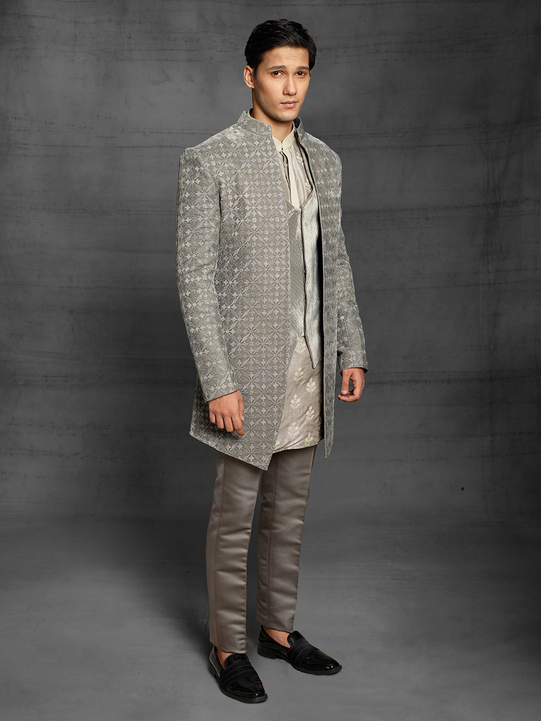 Grey indo-western with velvet jacket