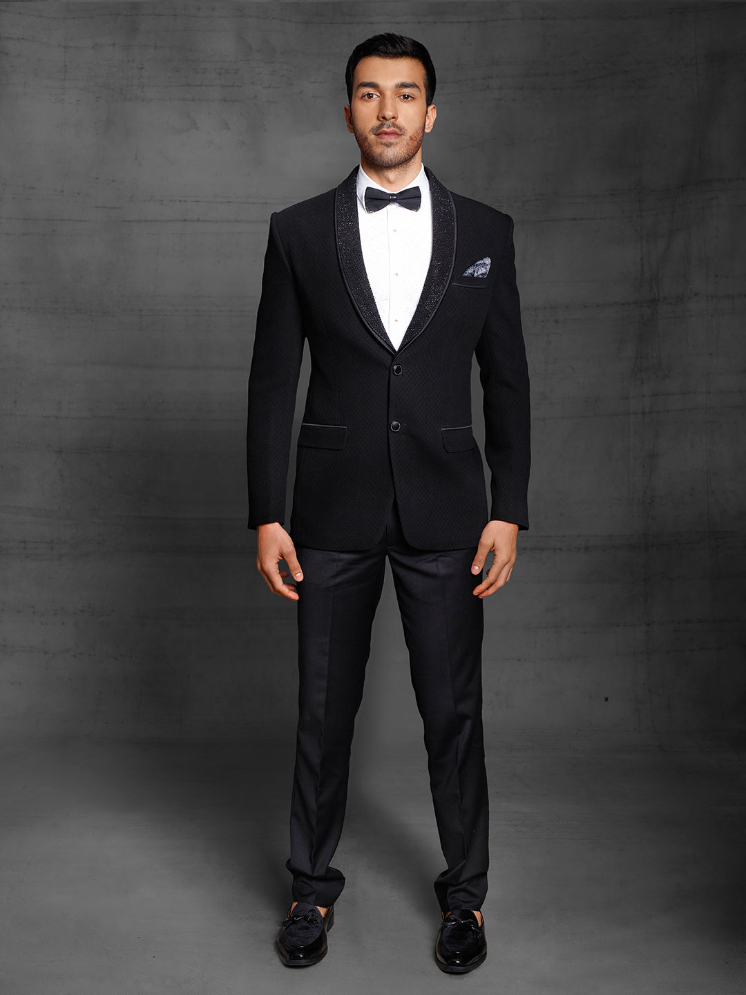 Black suit with textured fabric 