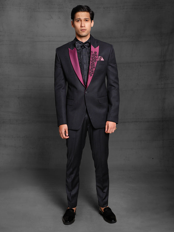 Black men's wear suit with contrast lapel