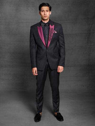 Black men's wear suit with contrast lapel