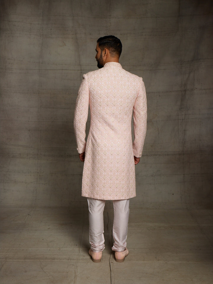 Powder Pink lakhnavi sherwani.