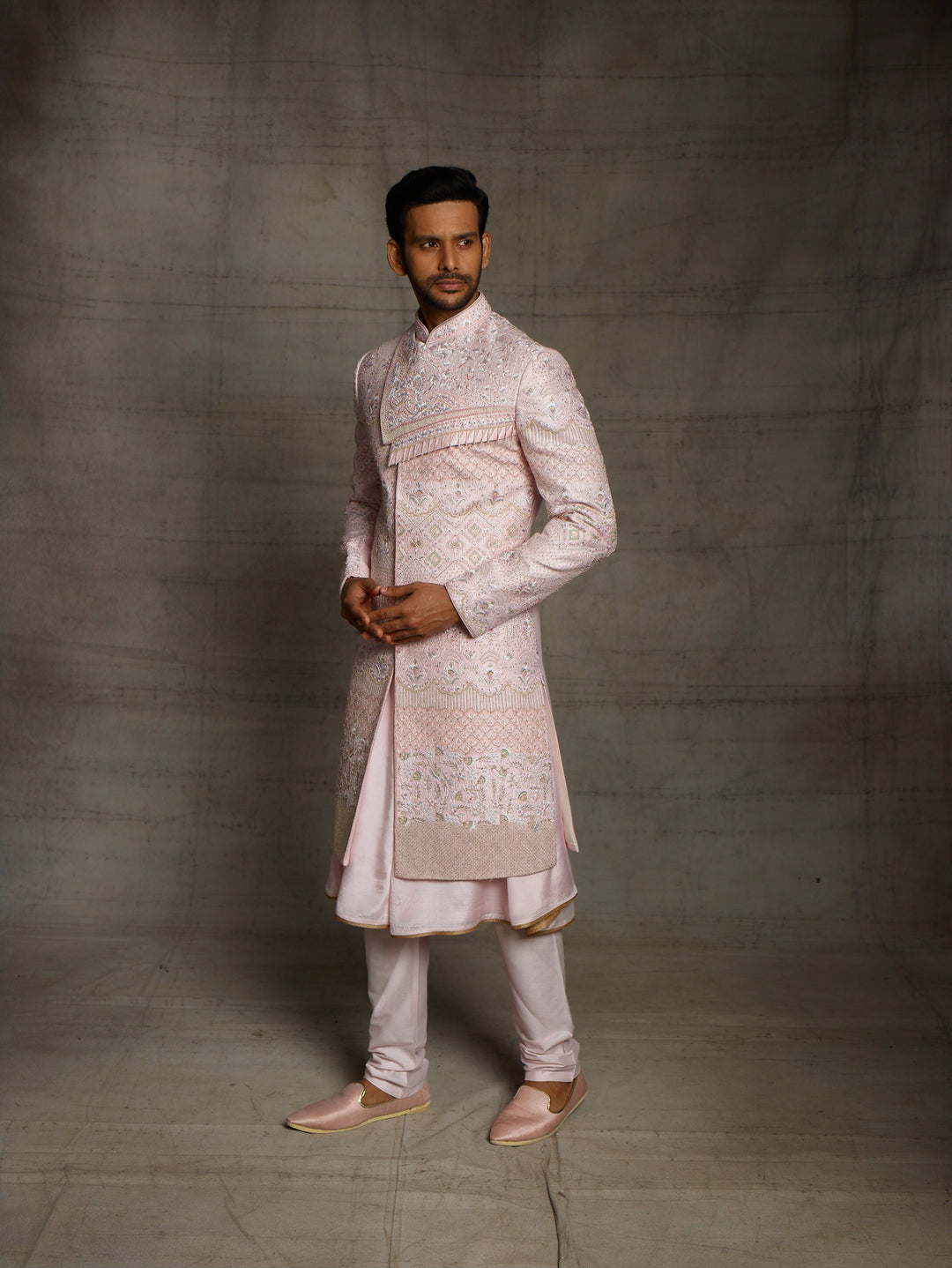 groom's wear sherwani in pink