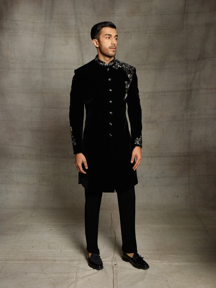 Black indo-western in velvet.