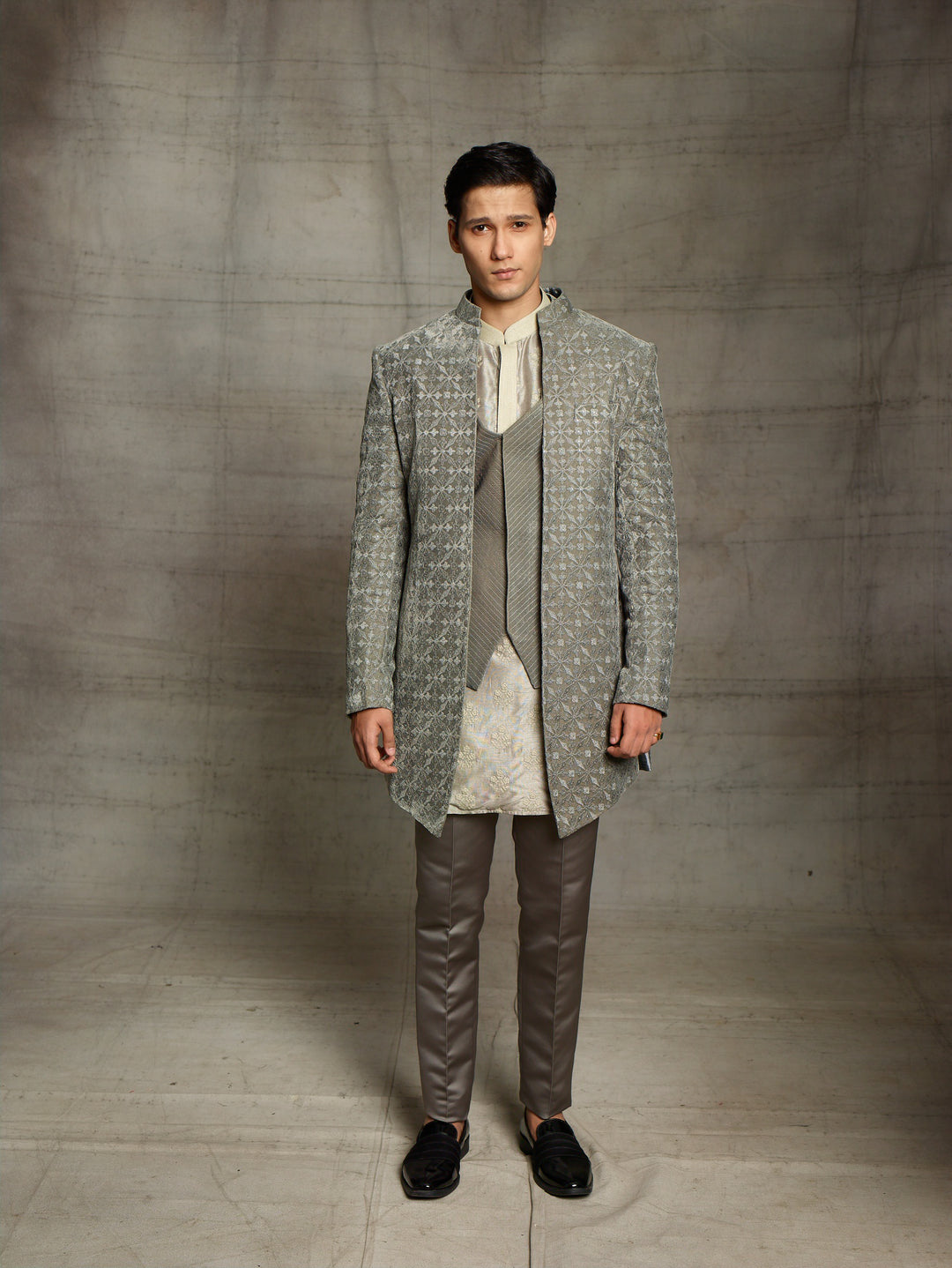 Grey indo-western with velvet jacket
