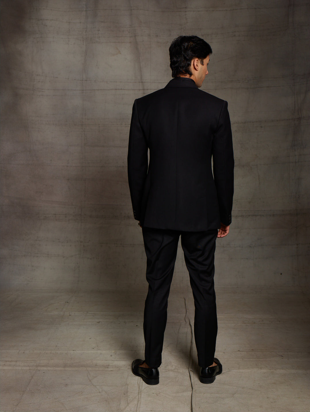 Black suit with contrast lapel